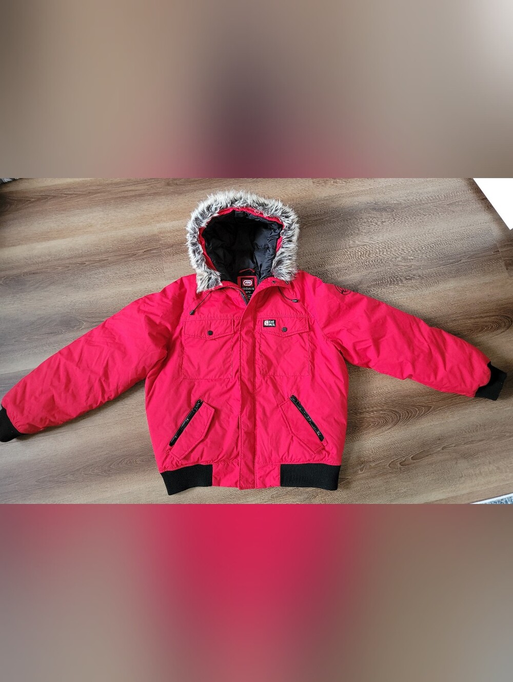 Eckō Unltd. Men's Down-Filled Winter Bomber Jacket with Faux Fur Hood – Size XL